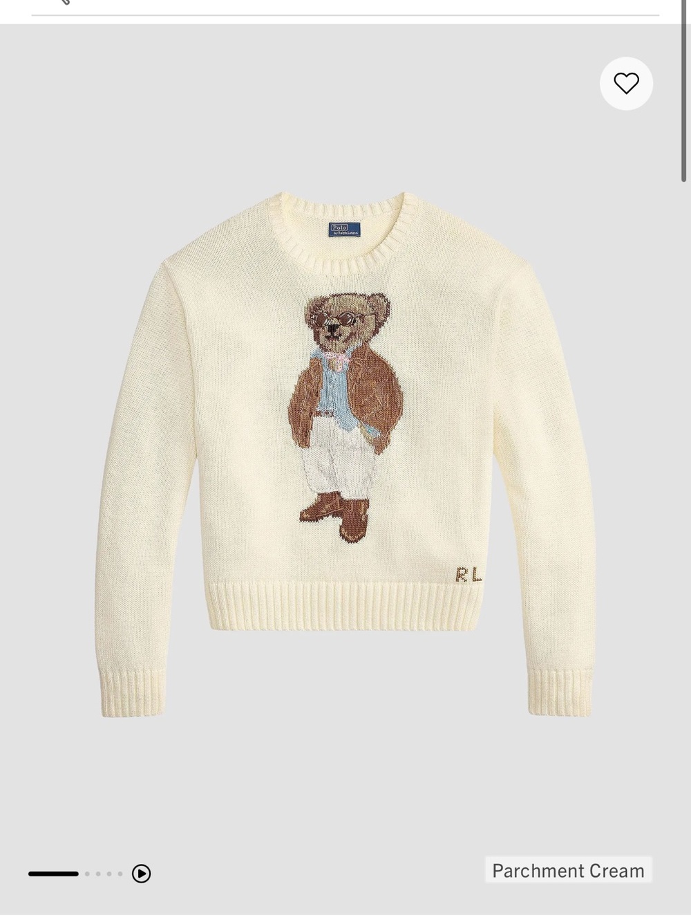 Ralph Lauren Traveler Parchment Cream Bear Cotton Crewneck Sweater (authentic)